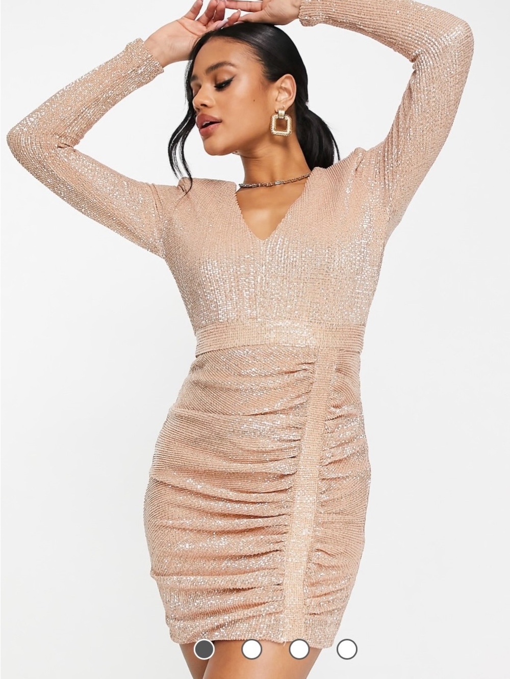 Lavish Alice pleated micro sequin long sleeve mini dress in rose gold Size 8